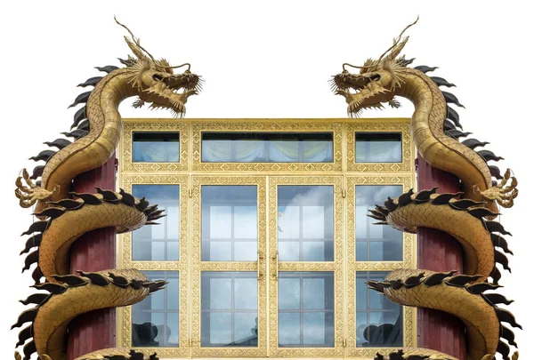 Golden Dragon Virad Runt Trä Pole Bifoga Golden Gate — Stockfoto
