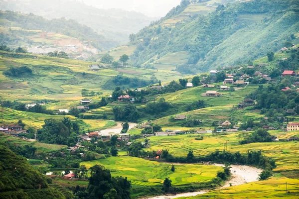 View Tavan Village Rice Field Terraced River Sapa Vietnam — стоковое фото