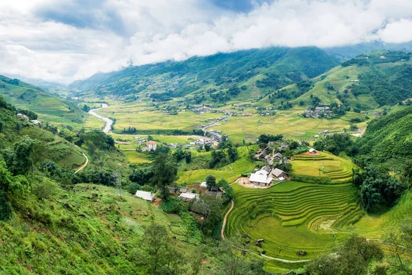View Tavan Village Rice Field Terraced River Sapa Vietnam — стоковое фото