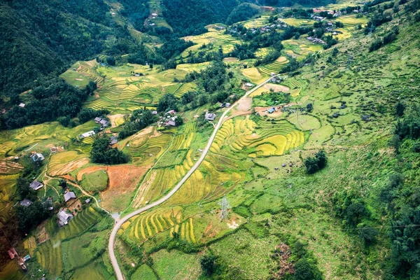 Над Видом Деревню Таван Рисовое Поле Терраса Долине Сапе Вьетнам — стоковое фото