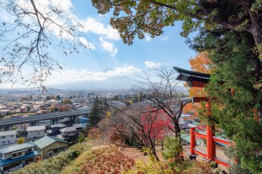 Arakura Sengen tapınak sonbahar sezonu kırmızı Torii Kapısı Fuji Dağı ile