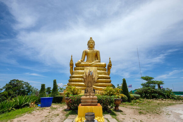 Statue golden buddha place of worship in big buddga temple