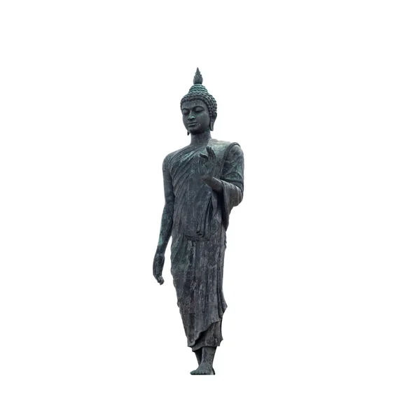 Black Buddha Statue Standing Isolated White Background — Stock Photo, Image