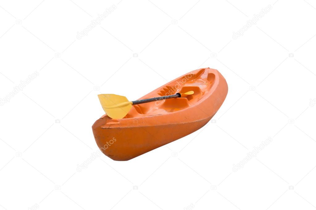 Kayak orange boat and paddle,isolated on background