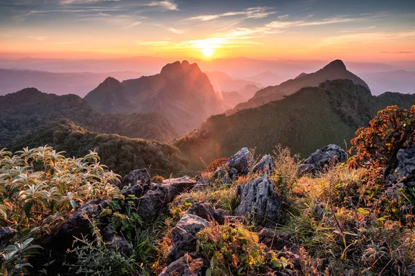 Landscape of sunset on mountain range in wildlife sanctuary at Doi Luang Chiang  Dao national park, Chiang Mai, Thailand