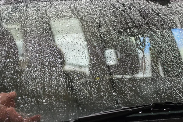 Front Glass Raindrop Car Scene — Stock Photo, Image