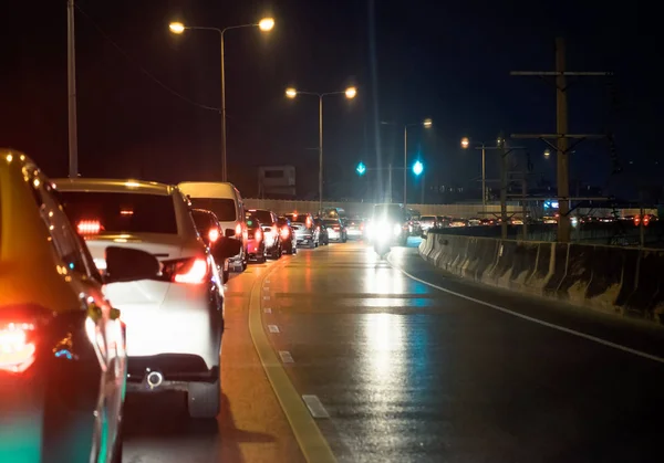 Atascos Tráfico Carretera Por Noche Bangkok — Foto de Stock