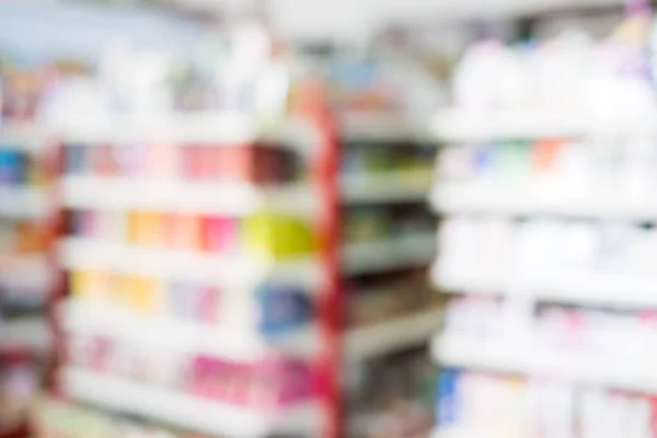 Blurred scene of aisle shelf colorful retail supermarket — Stock Photo, Image