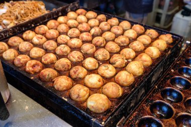 Çelik tava, geleneksel Japon foo takoyaki ızgara yemek