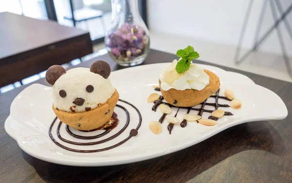 Nutella cookie cup ice cream panda on chocolate
