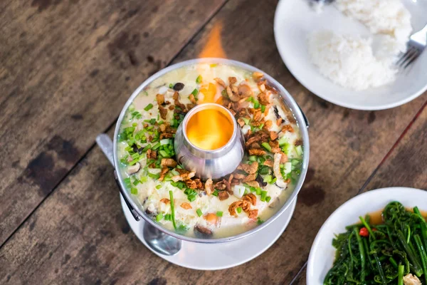 Steamed Egg (Kai thoon) with eggs, pork, meat and vegetables in — Stock Photo, Image