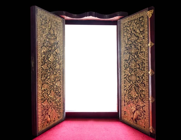 Otevřené starověké zlatý vzor dřevěné dveře — Stock fotografie