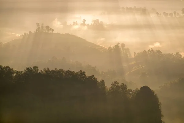 Rayon de soleil sur la colline de brouillard — Photo