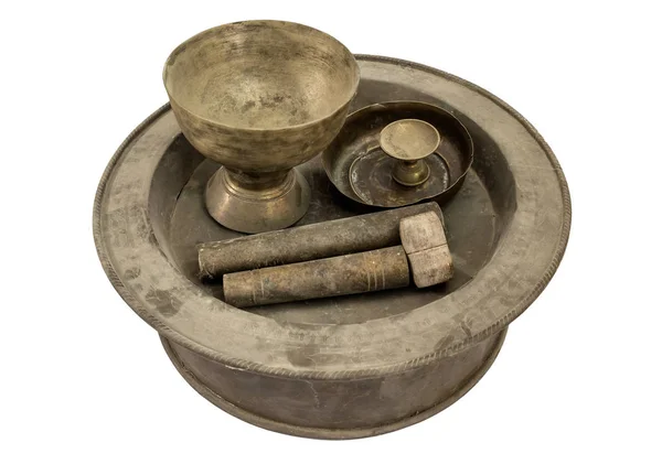 Ókori gyűjtemény sárgaréz tál porcelánipar — Stock Fotó