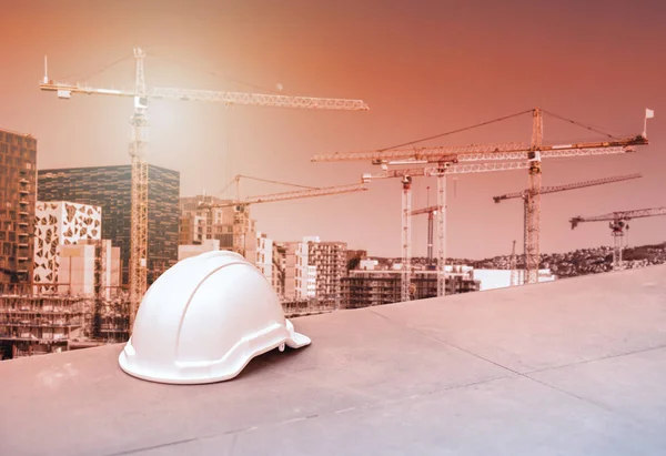 Safety hard helmet for construction engineer and worker on crane — Stock Photo, Image