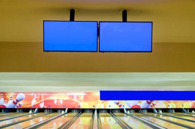 Boş ekran ile PIN ahşap sokak bowling spor oyunu