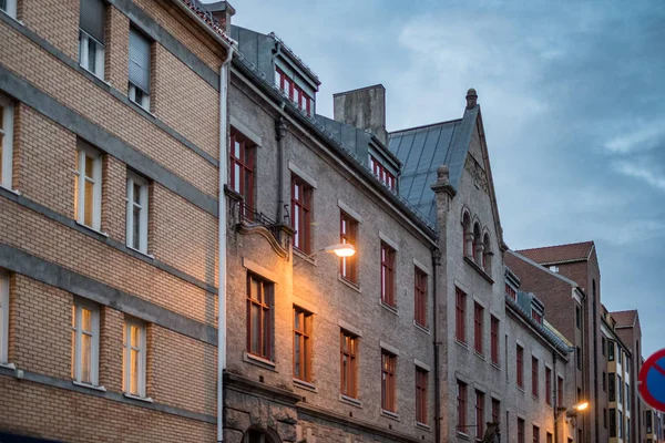 Architecture surface brick of building norwegian with window at — Stock Photo, Image