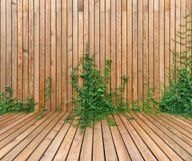 Sarmaşık bitki ile ahşap duvar paneli