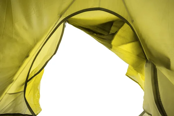 Interior de la tienda amarilla de camping con apertura — Foto de Stock