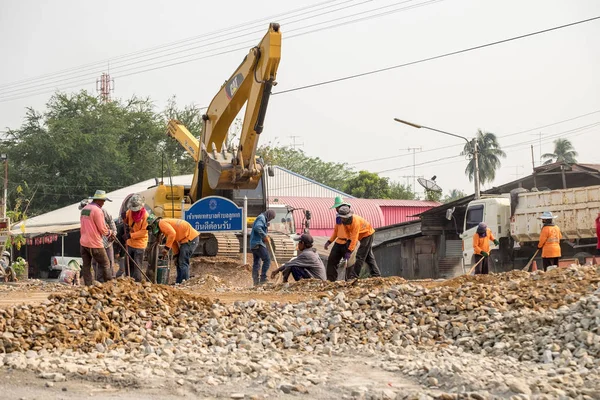 Kanchanaburi Tailandia Mar 2016 Retroexcavadora Mejora Construcción Ferrocarriles — Foto de Stock