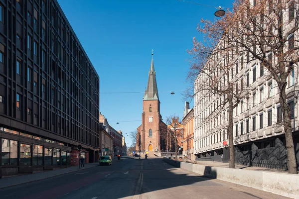 Architecture St.Olav church religious building in downtown with — Stock Photo, Image