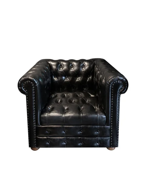 Классическое Черное Кожаное Кресло Изолированный Белом Фоне — стоковое фото