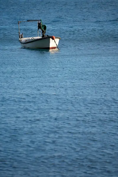 Small Empty Fisherman Boat Blue Adriatic Sea Waters Coast Montenegro — Stock Photo, Image