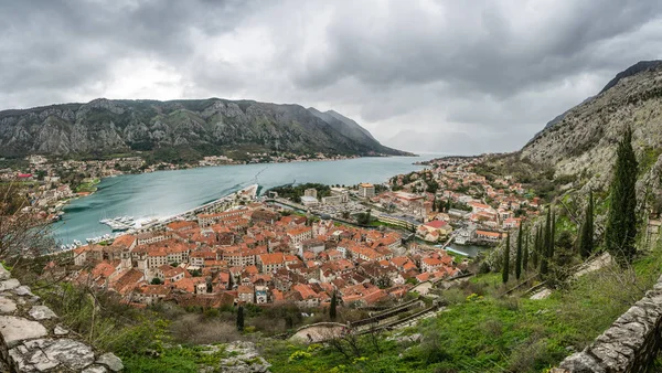 Πανοραμική Άποψη Της Παλιάς Πόλης Σπίτια Στην Πόλη Του Kotor — Φωτογραφία Αρχείου