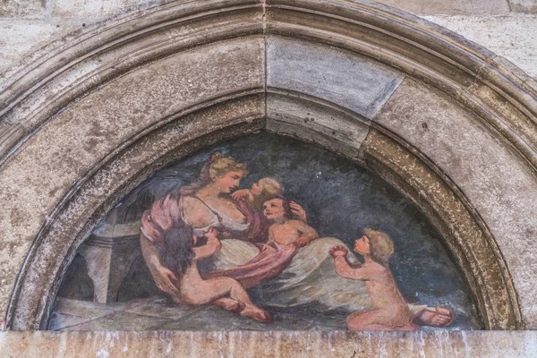 Oude Schilderij Aan Muur Van Een Oude Stad Van Dubrovnik — Stockfoto