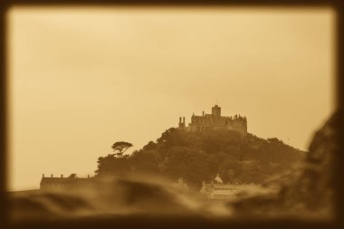 Sepya retro vintage görüntü Mount st michael ada kale ve bahçeleri, Marazion yakınındaki Penzance, Cornwall, İngiltere