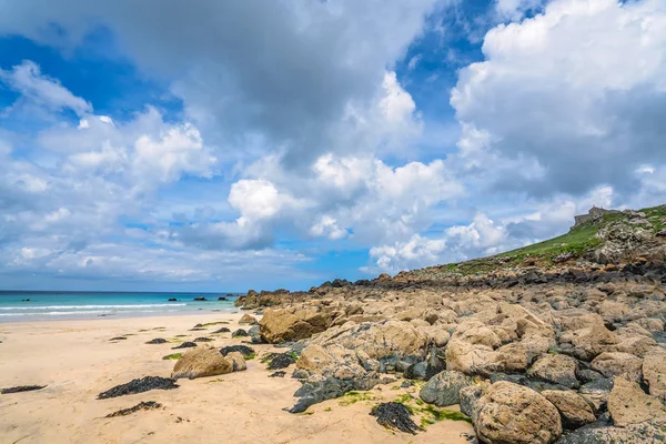 Tidal waves approaching the beach in St. Ives, Cornwall, England, UK