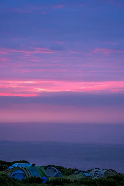 Carpas Para Familias Numerosas Camping Atardecer Costa Cornualles Ives Cornwall — Foto de Stock