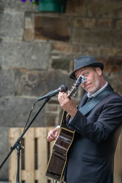 Penzance England Mei 2018 Street Busker Akoestische Gitaar Spelen Cornwall — Stockfoto