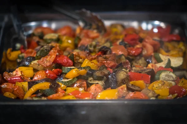 Roasted Vegetables Tray Self Service Hot Counter Self Service Hotel Royalty Free Stock Photos