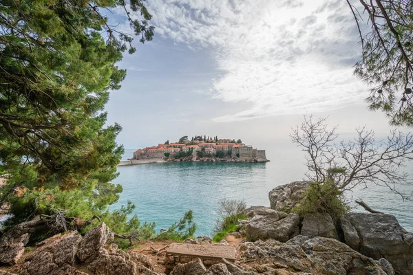 Histórico Casco Antiguo Sveti Stefan Actualmente Propiedad Privada Costa Montenegro — Foto de Stock