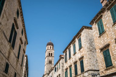 Uzun boylu Dominik kilise çan kulesi Dubrovnik Old Town, Hırvatistan