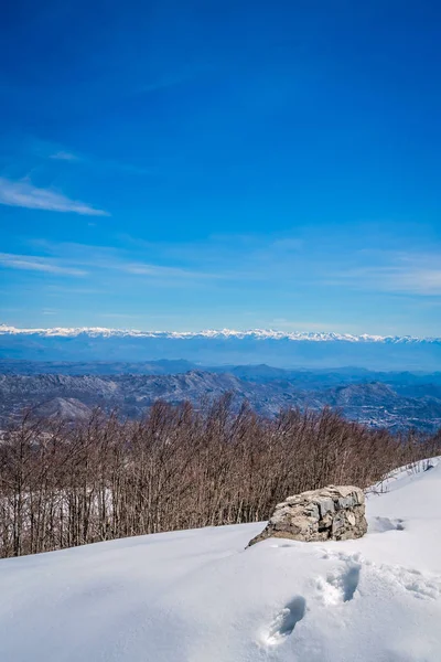 Mount Lovcen Lovcen Milli Parkı, Karadağ tepesinden görüldüğü gibi dağ kış manzara panorama çarpıcı