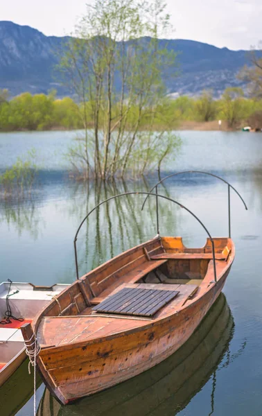 Négligé Bateau Pêcheur Bois Vide Sur Rive Lac Skadar Virpazar — Photo