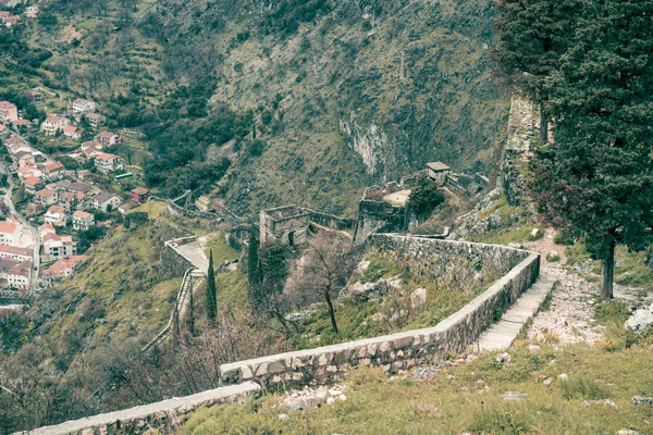 Kamienny Szlak Schody Prowadzące Twierdzy Kotor Nad Miastem Kotor Czarnogóra — Zdjęcie stockowe