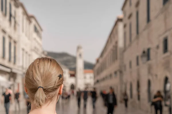 Hlava Blond Kavkazský Žena Turistické Procházky Staré Město Dubrovník Chorvatsko — Stock fotografie