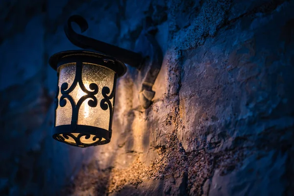 Small Lamp Wall Local Cafe Night Petrovac Montenegro — Stock Photo, Image