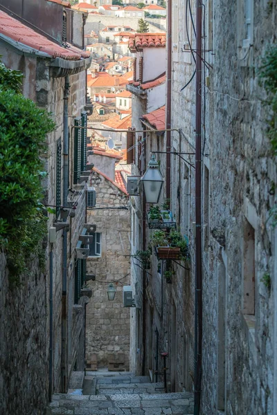 Steps Steep Narrow Street Passage Residential Buildings Dubrovnik Old Town — Stock Photo, Image