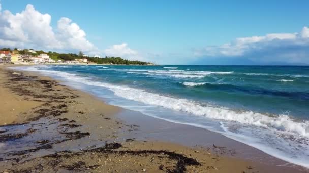 Волны Пляже Циливи Летом Острове Закинф Греция — стоковое видео