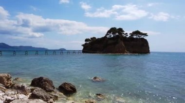 Cameo adasına Laganas asılı yaya köprüsü görünümü, Zante, Yunanistan