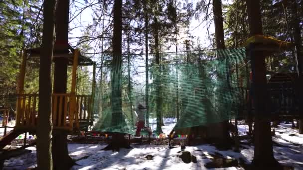 Little Children Having Fun Outdoor Playground Winter — Stock Video