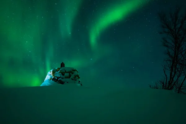 Aurora borealis above the Norway Finland border — Stock Photo, Image