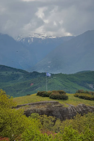 背の高いマストポールのギリシャ国旗 — ストック写真