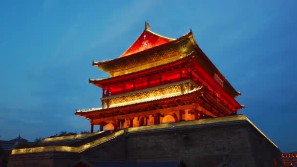 Xian Çin Temmuz 2019 Xian Bell Drum Tower Güzel Aydınlatılmış — Stok video