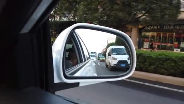 Xian China August 2019 Автомобільне Дзеркало Руху Вулицях Зайнятих Місті — стокове відео