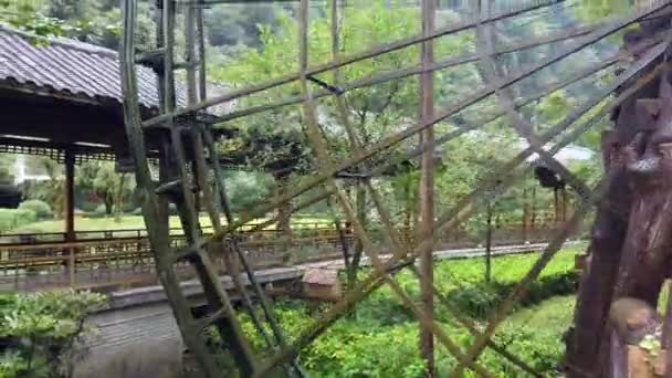Working Turning Old Mill Wooden Water Wheel Huanglong Yellow Dragon — Stock Video